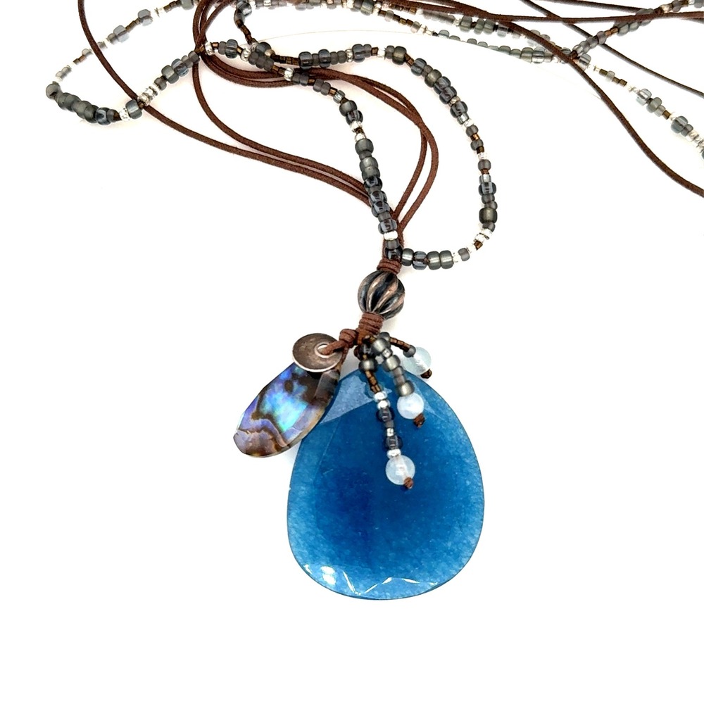 Silpada Blue Teardrop Pendant Beaded Mixed Media Cord Necklace 21 Inch